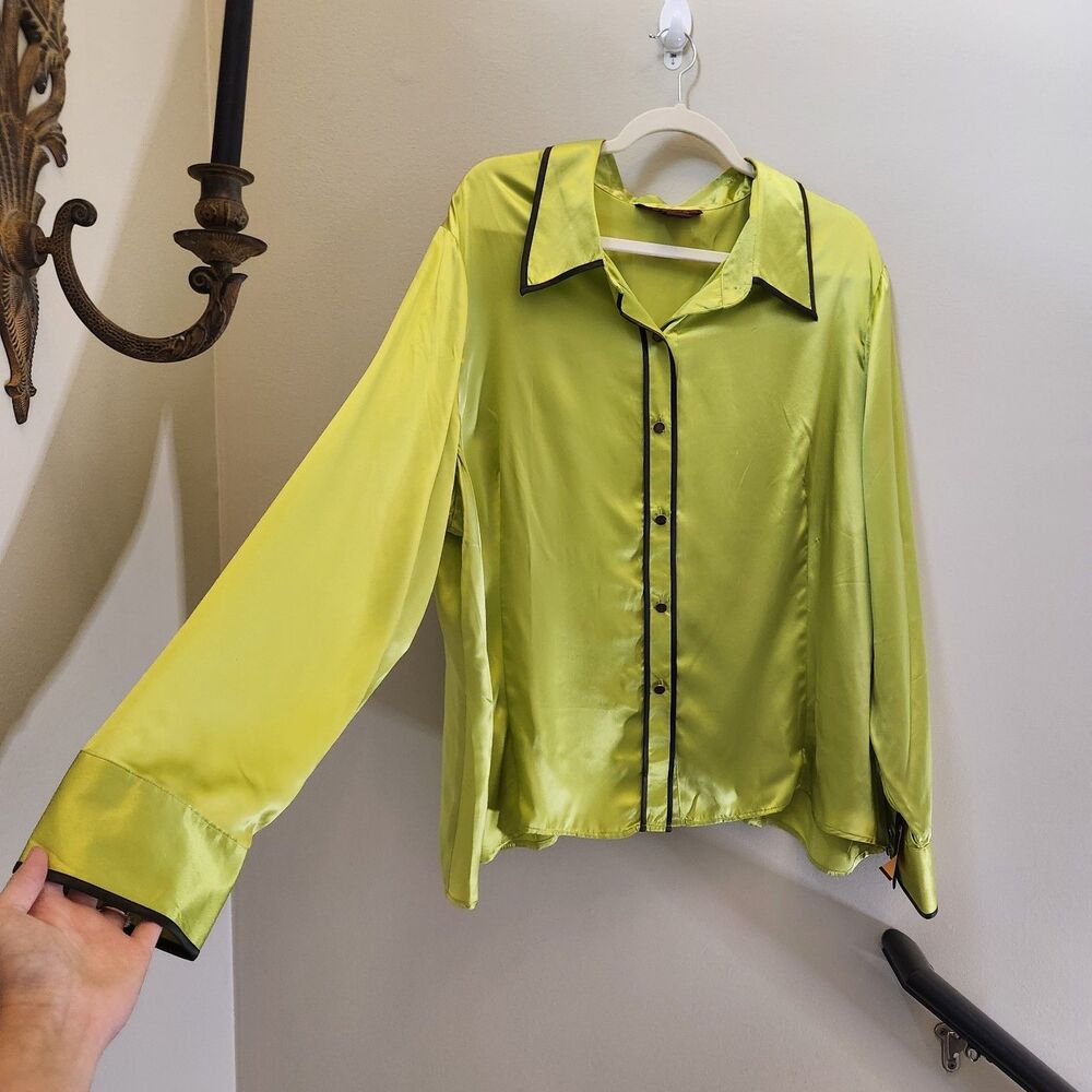 100% Silk Green Blouse Womens 3x Natural Fiber Relaxed Elegance Careerwear Work